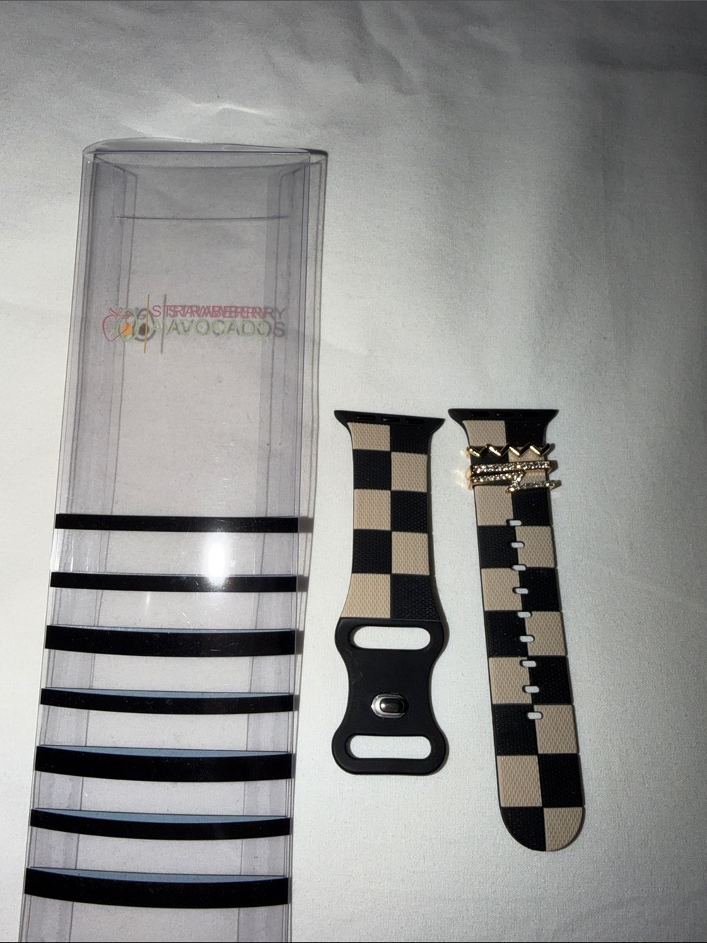 Strawberry Avocado Apple Watch Band Checkered with Gold Charms